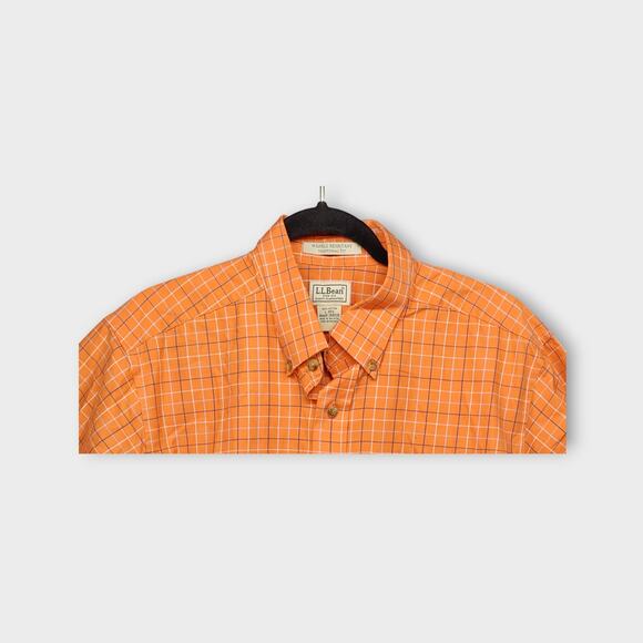 Mens L.L. Bean Traditional Fit Orange Plaid Short Sleeve Button Up Shirt Size L - Picture 2 of 4